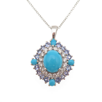 Chuck Clemency Sterling Silver Real Turquoise Tanzanite White Topaz Necklace 20"