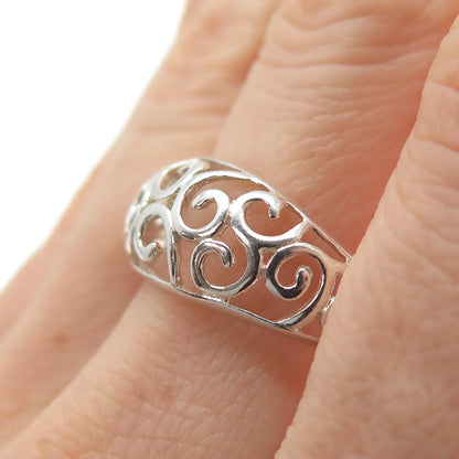 NEVADA 925 Sterling Silver Vintage Spiral Scroll Dome Ring Size 9.5