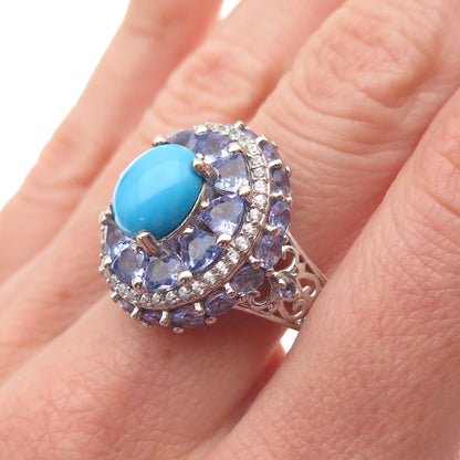 Chuck Clemency 925 Sterling Silver Real Turquoise Tanzanite Topaz Ring Size 8.25