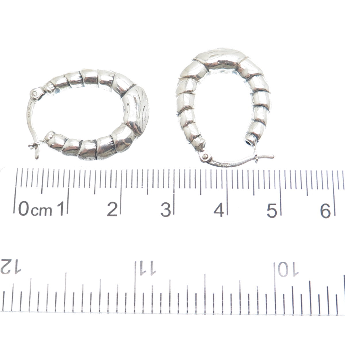 925 Sterling Silver Ribbed Puffy Hoop Earrings