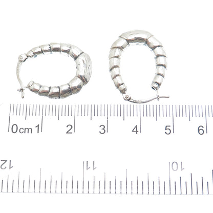 925 Sterling Silver Ribbed Puffy Hoop Earrings