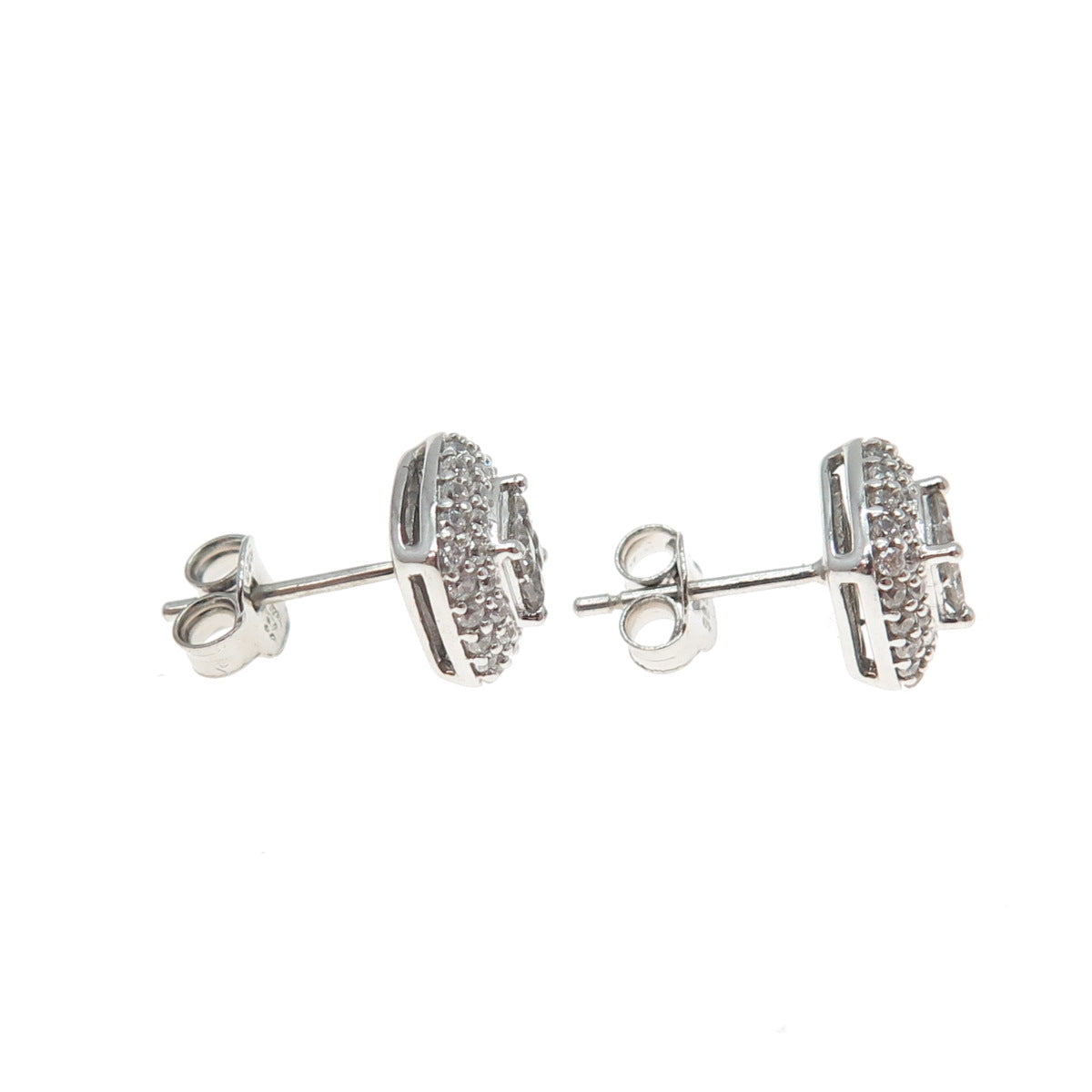 925 Sterling Silver Round-Cut C Z Cushion Stud Earrings