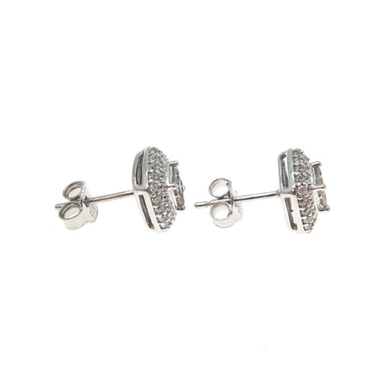 925 Sterling Silver Round-Cut C Z Cushion Stud Earrings