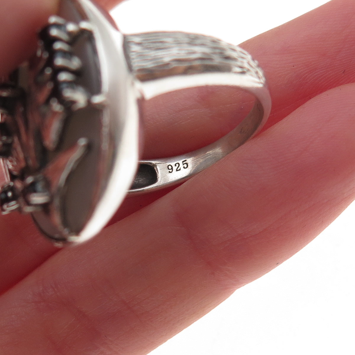 Clyde Duneier Sterling Silver Vintage Real Topaz Spinel & MOP Love Ring Size 8.5