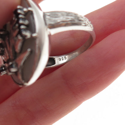 Clyde Duneier Sterling Silver Vintage Real Topaz Spinel & MOP Love Ring Size 8.5
