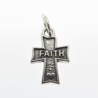 SUNDANCER 925 Sterling Silver Vintage "Faith" Cross Religious Minimalist Pendant