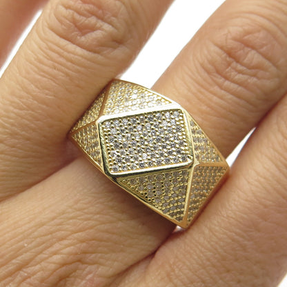 925 Sterling Silver Gold Plated Pave C Z Ring Size 12