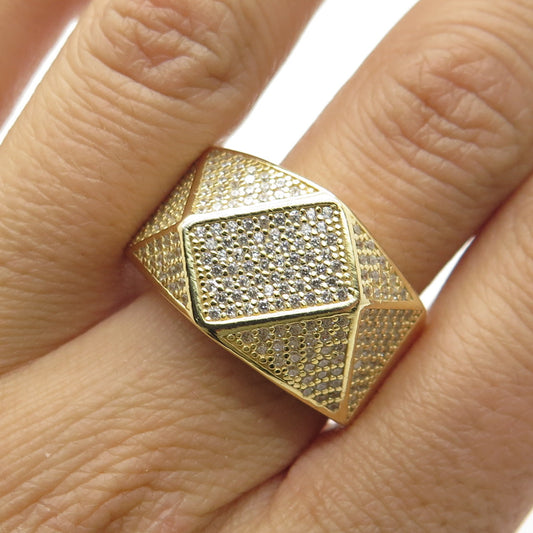 925 Sterling Silver Gold Plated Pave C Z Ring Size 12