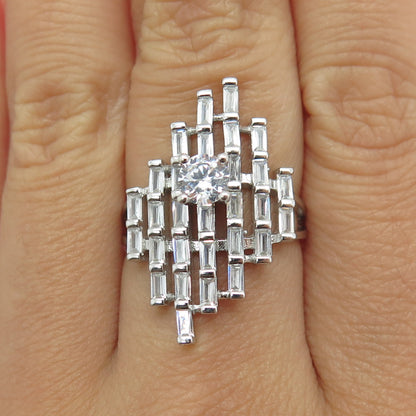 925 Sterling Silver Baguette & Round-Cut C Z Ring Size 7.75