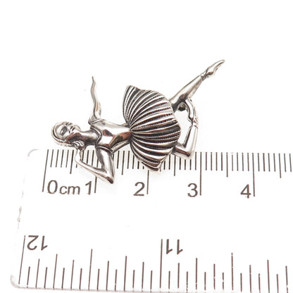 925 Sterling Silver Vintage Ballerina Repousse Oxidized Pin Brooch