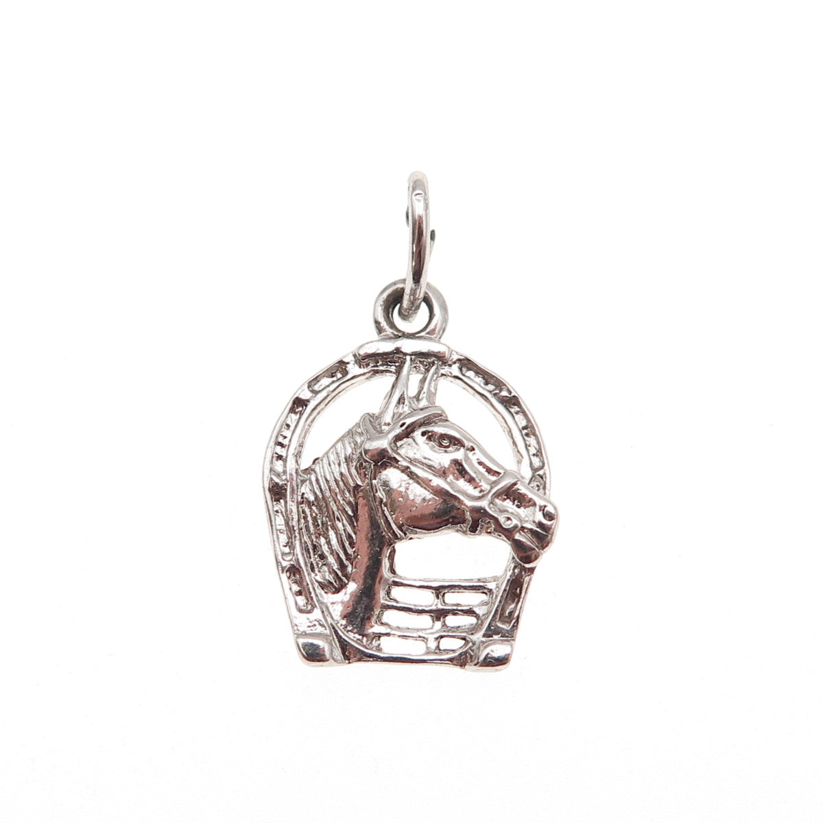 925 Sterling Silver Vintage Horse & Horseshoe Oxidized Mini Charm Pendant