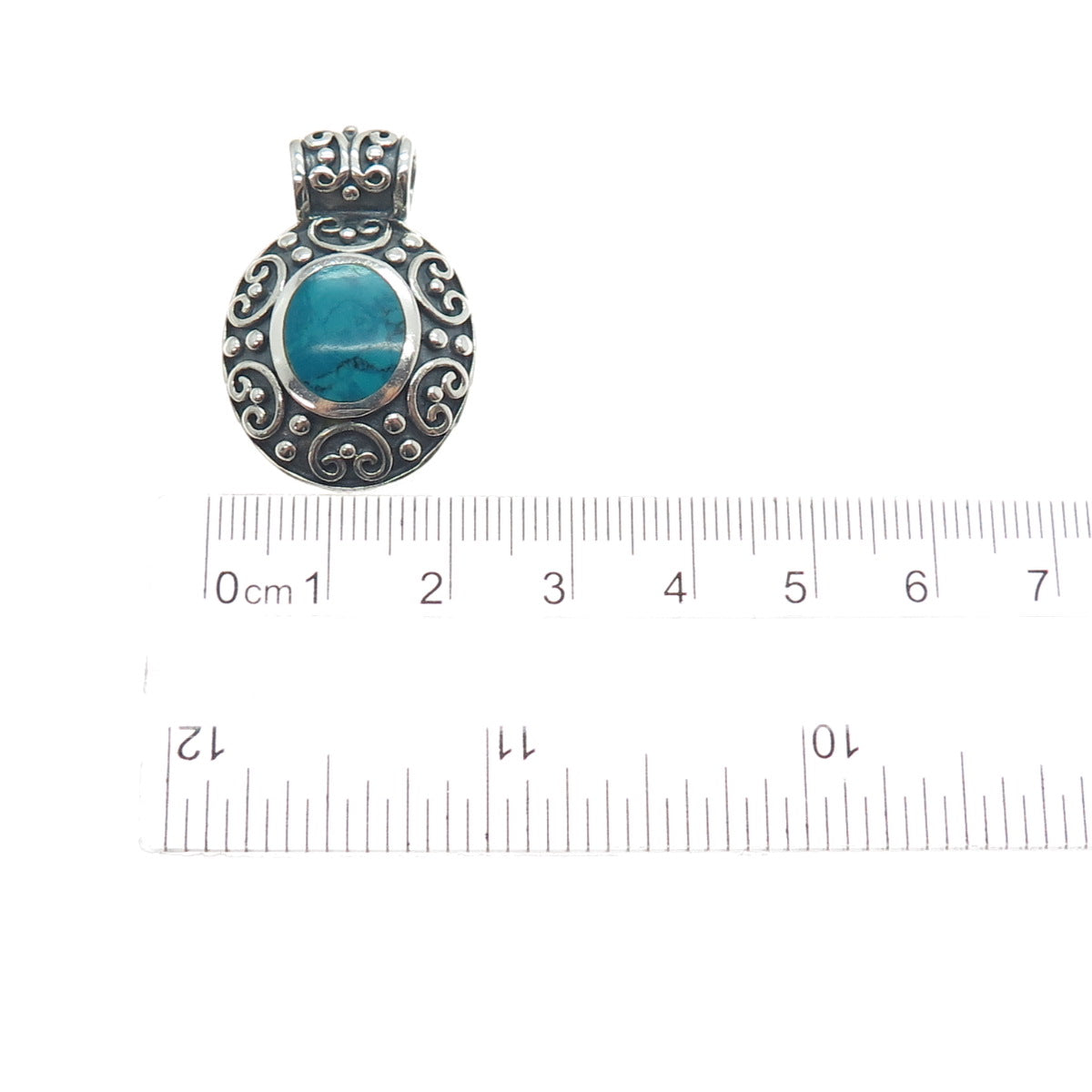 CHAPAL ZENRAY Sterling Silver Vintage Real Bisbee Turquoise Ornate Charm Pendant