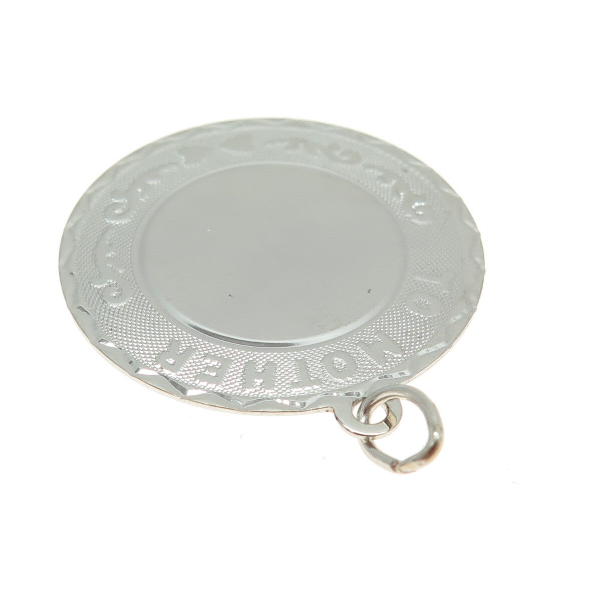 CREA 925 Sterling Silver Vintage "To Mother" Round Tag Pendant
