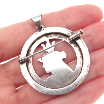 800 Silver Vintage Egyptian Hathor Goddess Oxidized Pin Brooch / Pendant