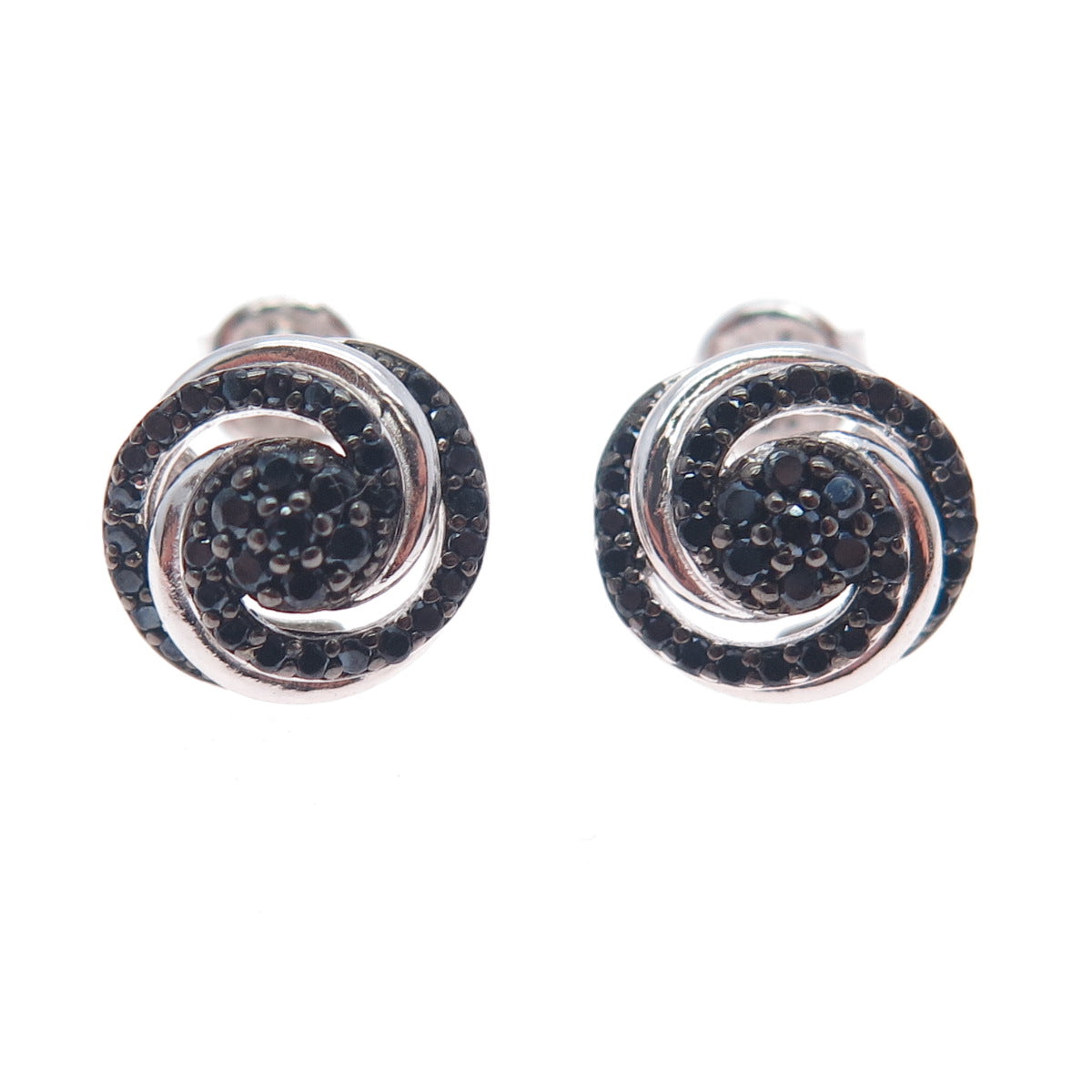 925 Sterling Silver Round-Cut Black C Z Twisted Stud Earrings