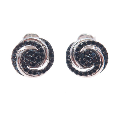 925 Sterling Silver Round-Cut Black C Z Twisted Stud Earrings