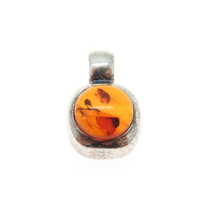 925 Sterling Silver Vintage Real Amber Cushion Minimalist Pendant