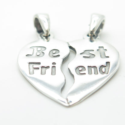 925 Sterling Silver Vintage Best Friends Heart Pendant