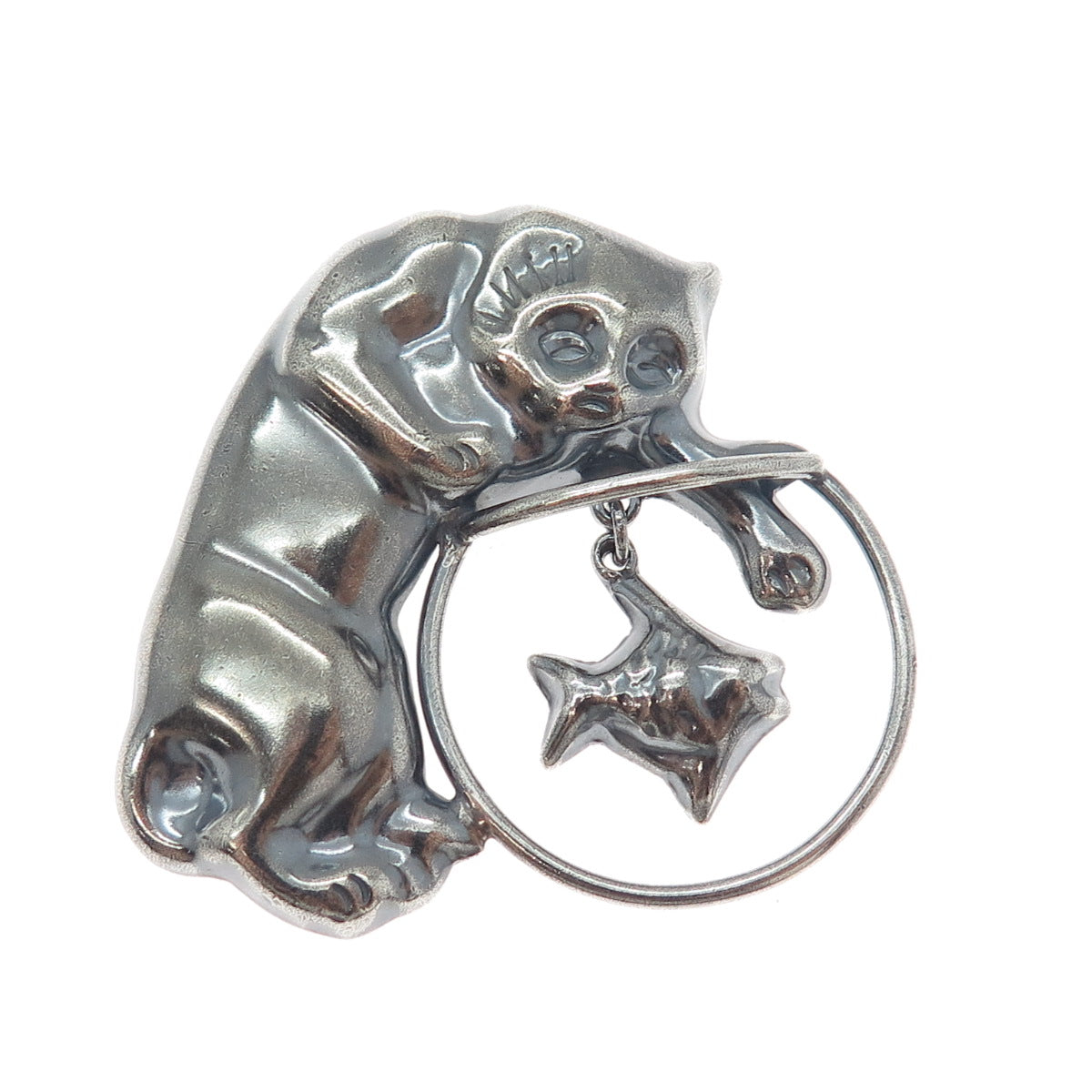 925 Sterling Silver Vintage CII Mexico Cat & Mouse Oxidized Pin Brooch