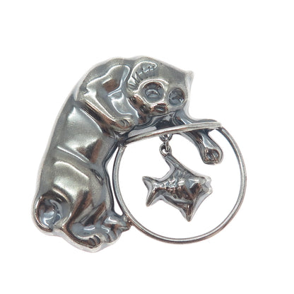 925 Sterling Silver Vintage CII Mexico Cat & Mouse Oxidized Pin Brooch