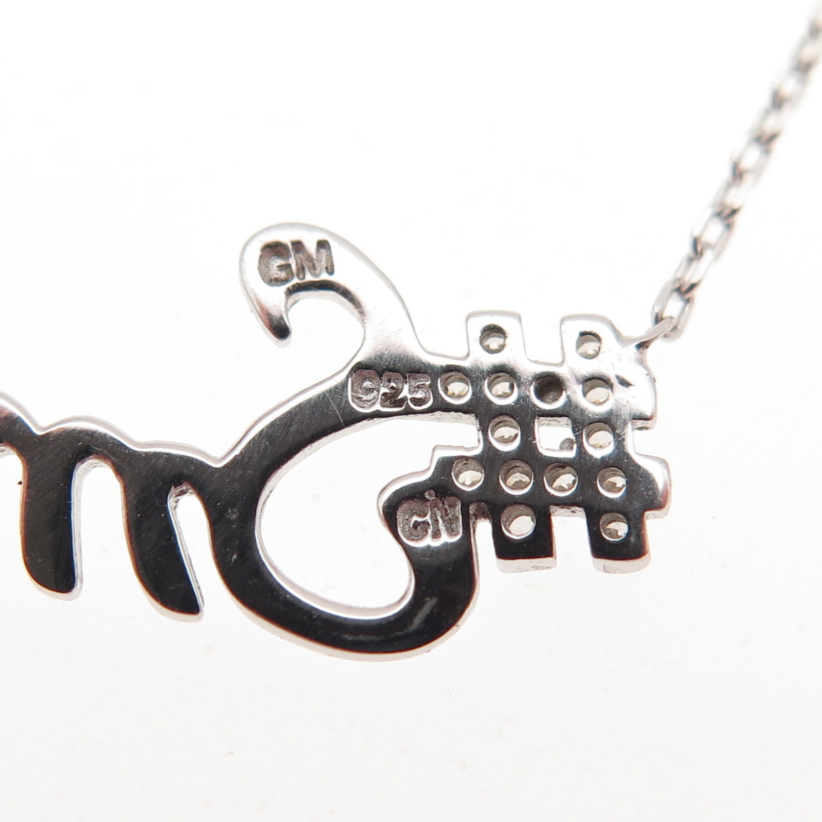 925 Sterling Silver Round-Cut C Z #Smile Cable Chain Necklace 16-18"