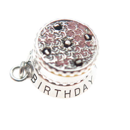925 Sterling Antique Enamel Happy Birthday Cake Minimalist Movable Pendant