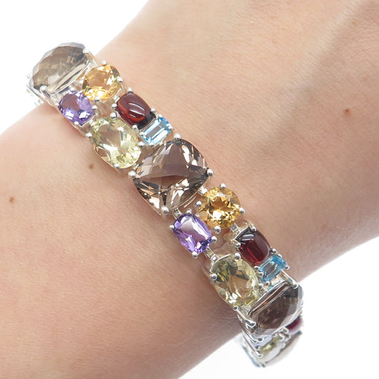 MICHELLE ALBALA Sterling Silver Quartz Citrine Amethyst Topaz Garnet Bracelet 7"