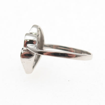925 Sterling Silver Round-Cut Black C Z Double Heart Ring Size 5.5