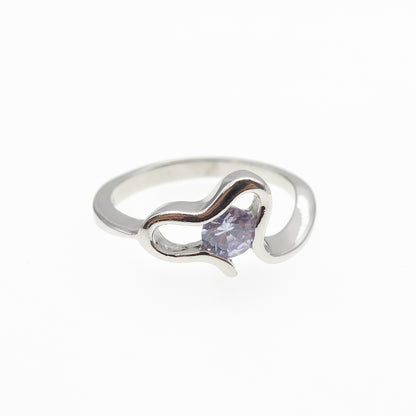 925 Sterling Silver Round-Cut Lavender C Z Heart Ring Size 6.75