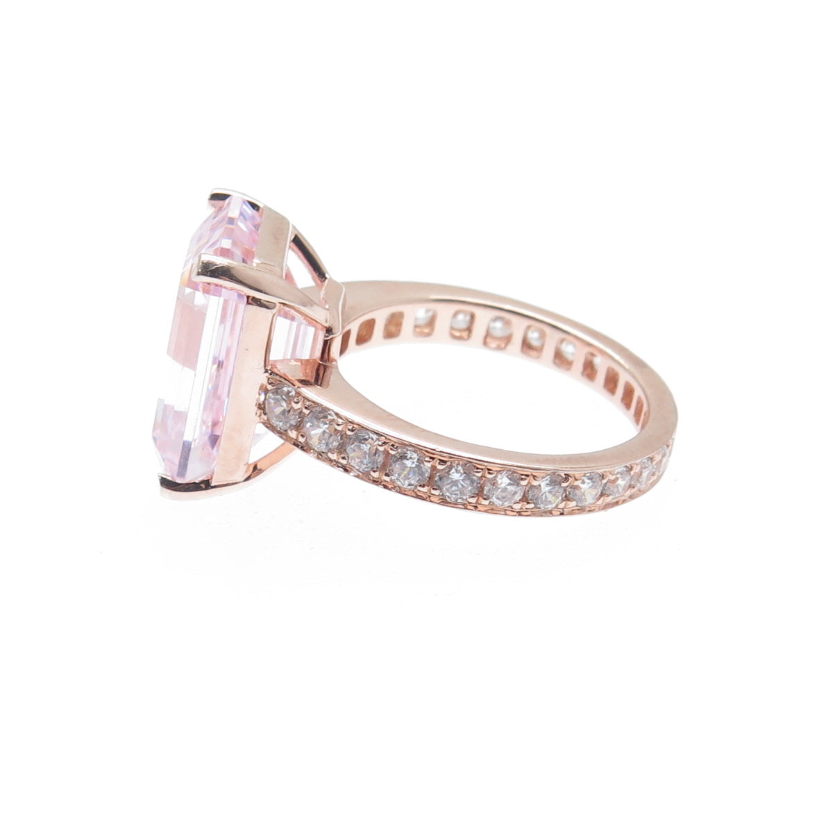 925 Sterling Silver Rose Gold Plated Pink & White Multi-Cut C Z Ring Size 6.25