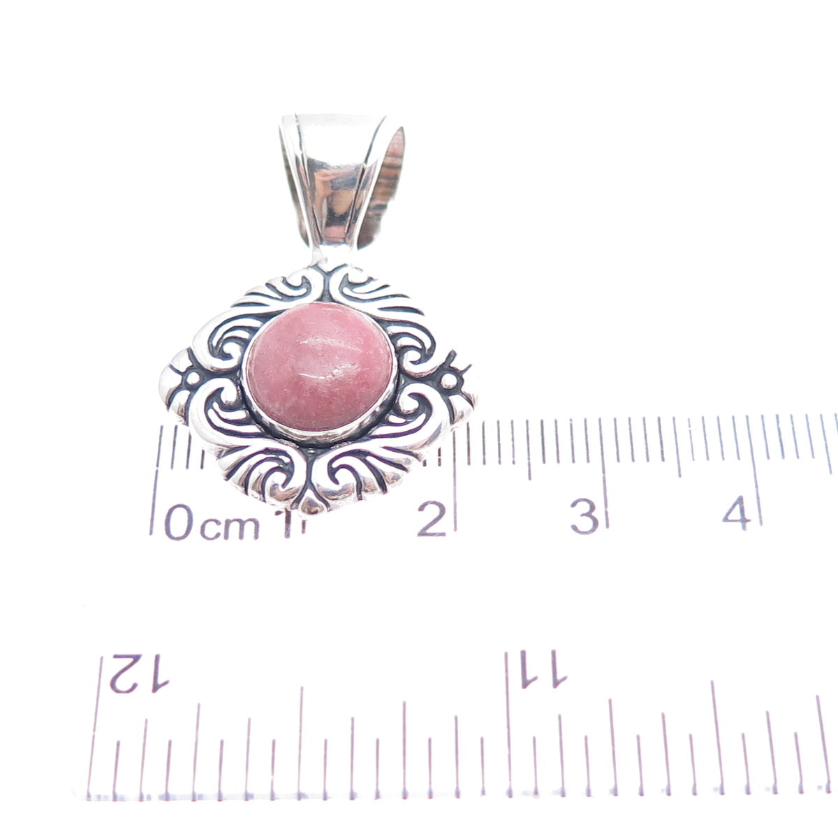 CAROLYN POLLACK 925 Sterling Silver Vintage Real Rhodonite Floral Charm Pendant