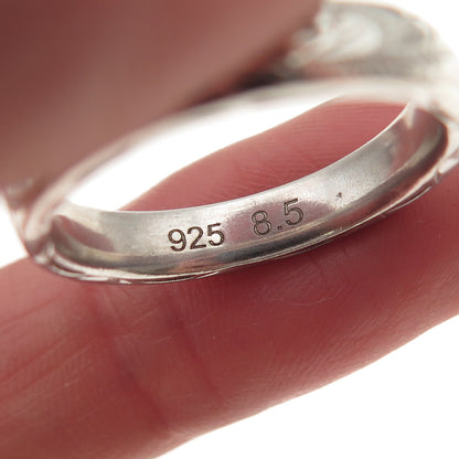 925 Sterling Silver Engraved Floral Wedding Band Ring Size 8.5