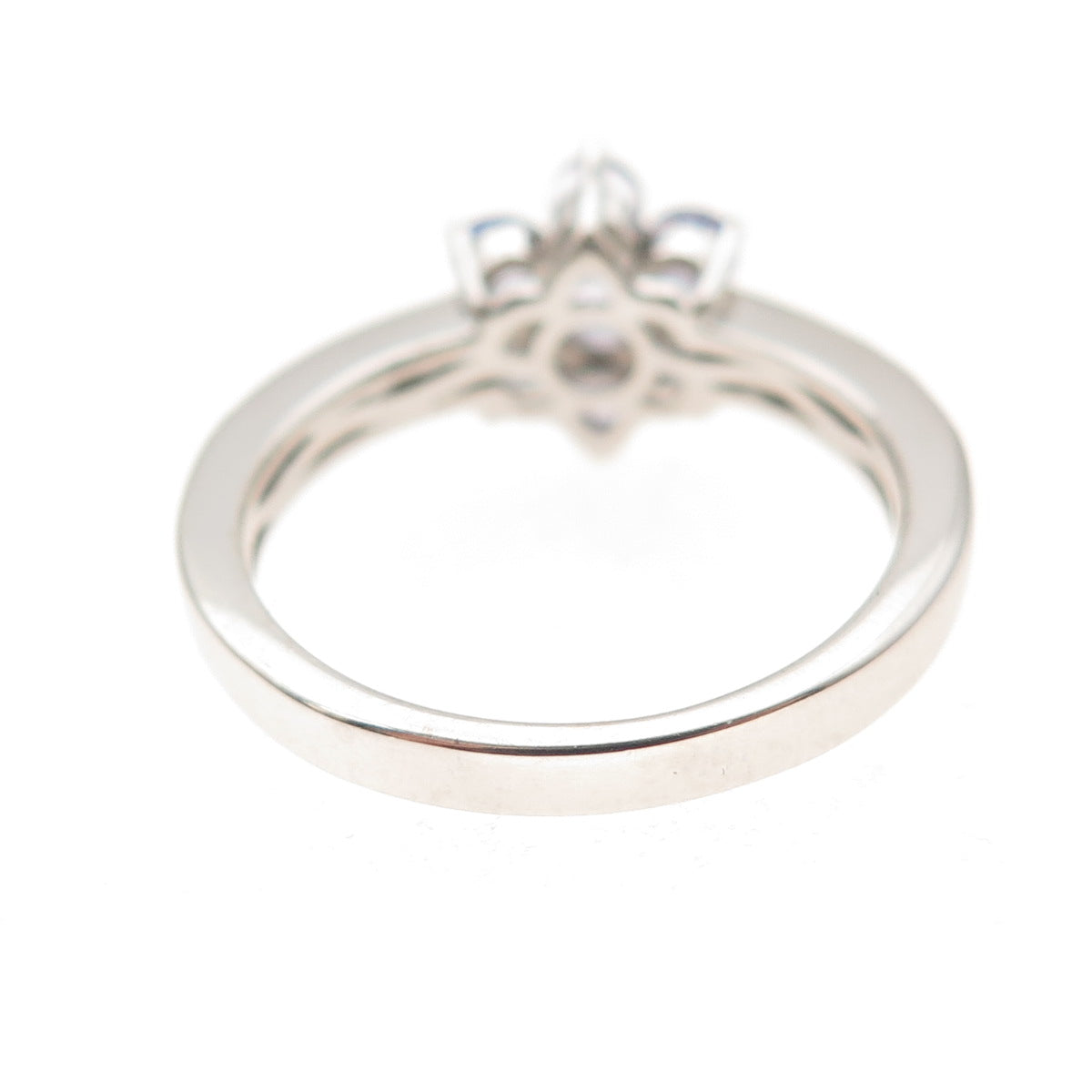 925 Sterling Silver Real Tanzanite & White Topaz Floral Ring Size 7.25