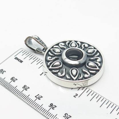 925 Sterling Silver Vintage Real Black Onyx Gemstone Pendant