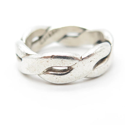 925 Sterling Silver Vintage Mexico Woven Band Ring Size 7.25