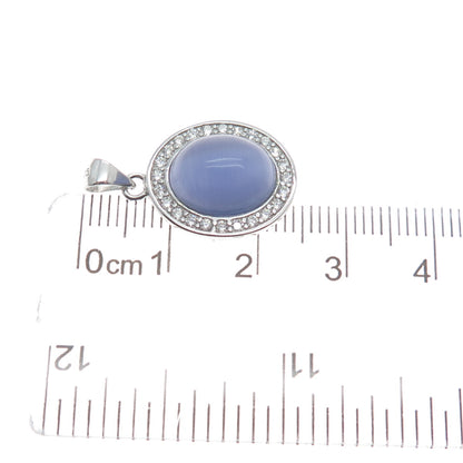 925 Sterling Silver Real Cabochon Amethyst & C Z Minimalist Charm Pendant