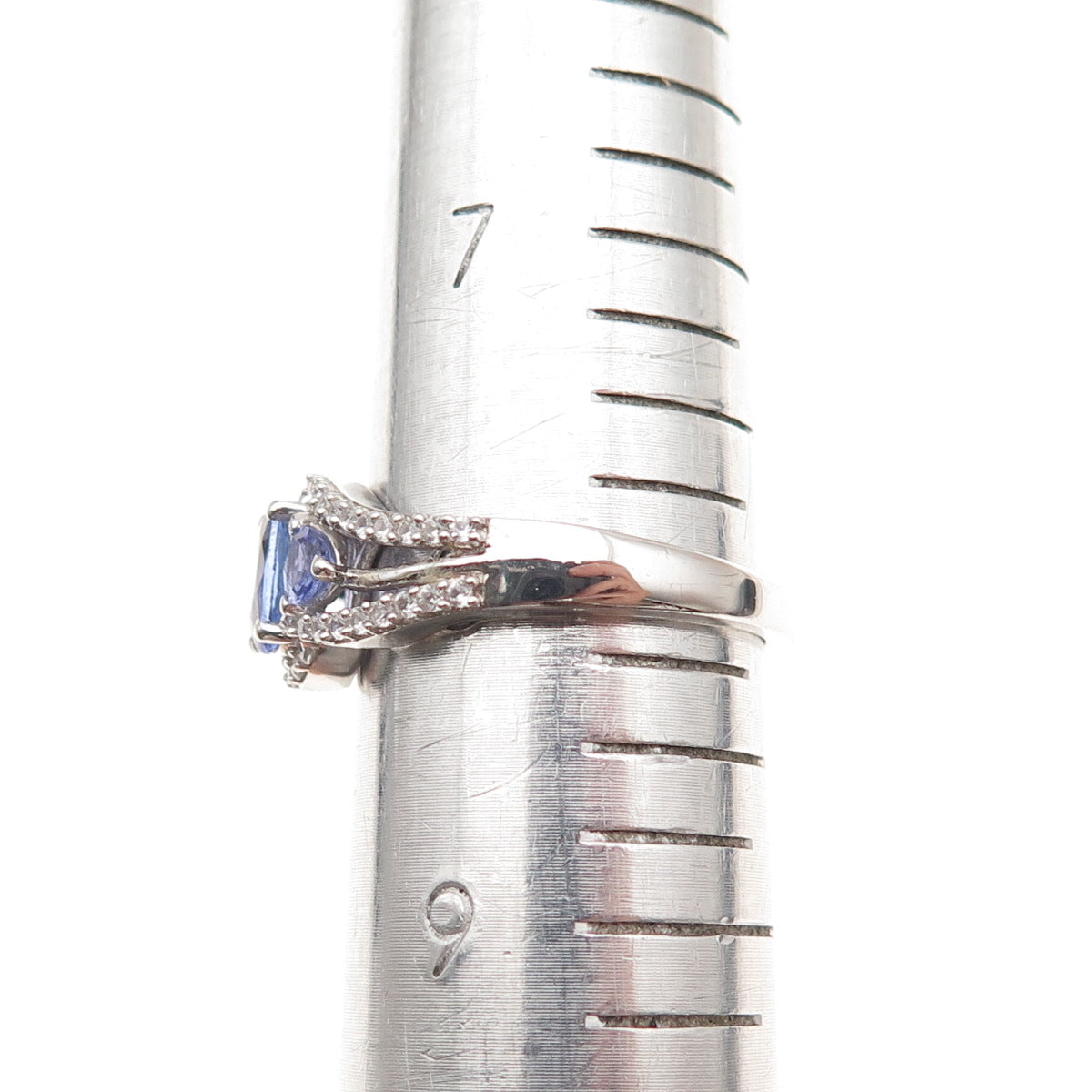 Chuck Clemency 925 Sterling Silver Real Tanzanite & White Topaz Ring Size 8.25