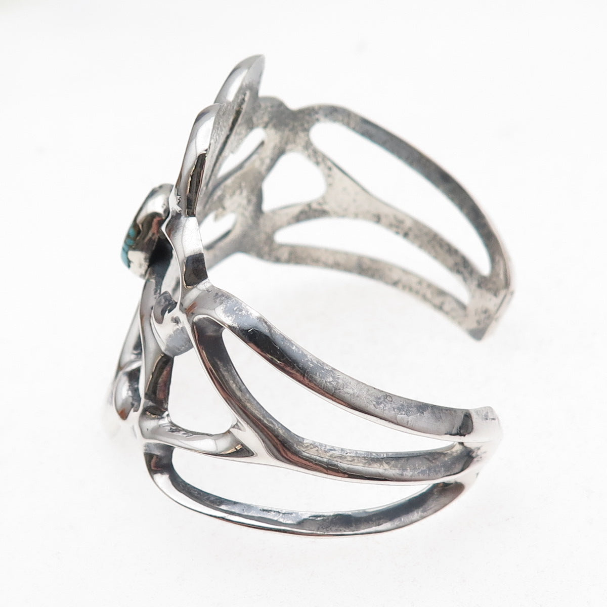 Old Pawn 925 Sterling Silver Vintage Turquoise Floral Adjustable Bracelet 6"