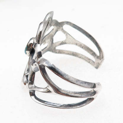 Old Pawn 925 Sterling Silver Vintage Turquoise Floral Adjustable Bracelet 6"