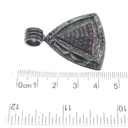 JOLUSA 925 Sterling Silver Black Rhodium Real Pink Sapphire Pyramid Pendant