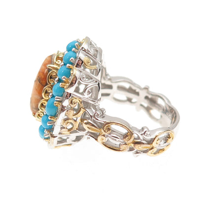 Michael Valitutti Gems En Vogue Sterling Turquoise & Spiny Oyster Ring Size 8.25