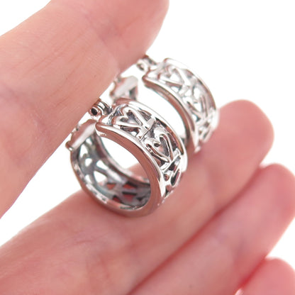 925 Sterling Silver Vintage Heart All Around Hoop Earrings