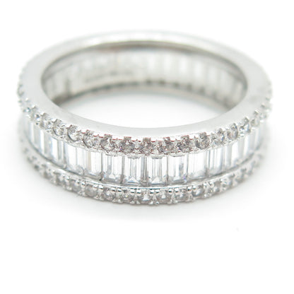 925 Sterling Silver Emerald & Round-Cut C Z All Around Eternity Ring Size 7.25