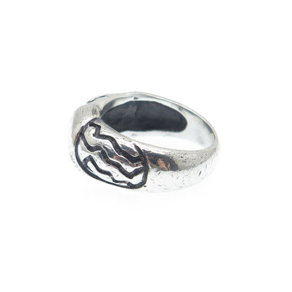 925 Sterling Silver Vintage Modernist Oxidized Ring Size 6.25