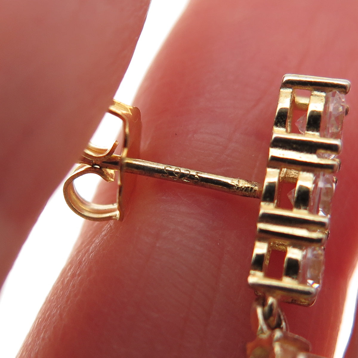 925 Sterling Silver Gold Plated Round-Cut C Z Teardrop Dangle Earrings