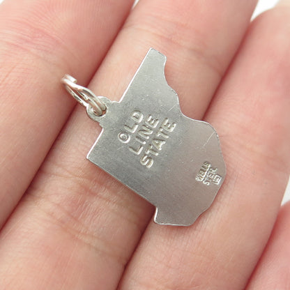 WELLS 925 Sterling Silver Vintage Maryland Old Line State Map Charm Pendant