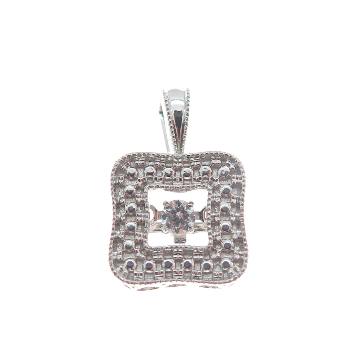 925 Sterling Silver Round-Cut Shaped C Z Square Minimalist Pendant