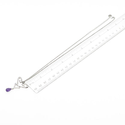 GUESS 925 Sterling Silver Real Amethyst Heart Spiga Chain Necklace 14-18"