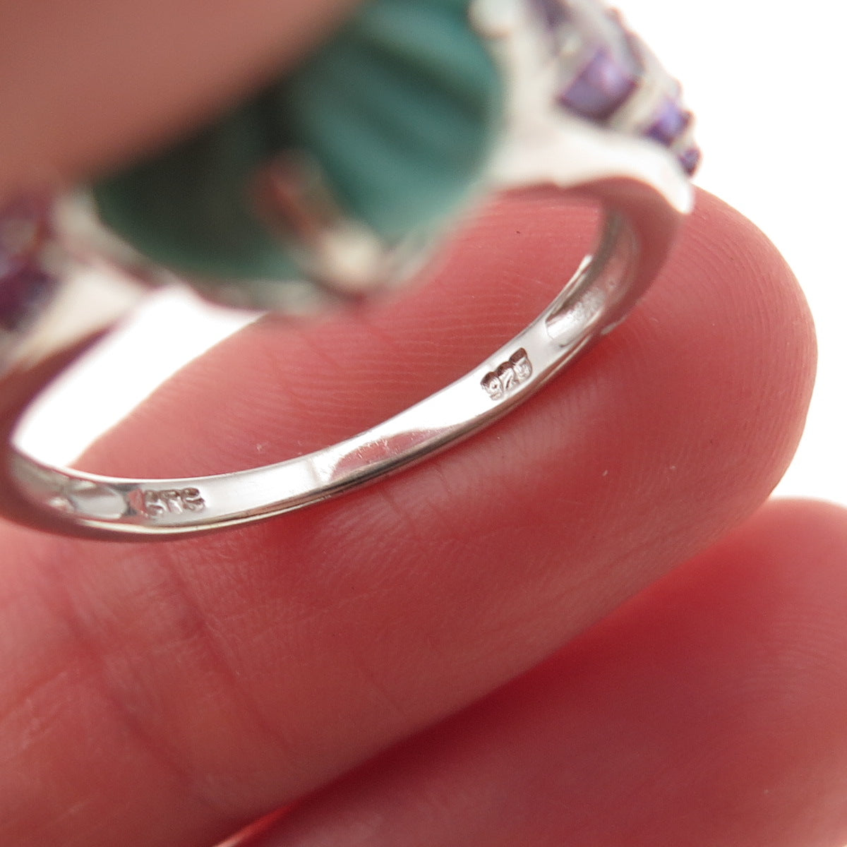 Chuck Clemency 925 Sterling Silver Real Turquoise Amethyst Floral Ring Size 8.25
