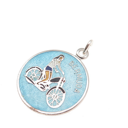 BREADNER CO. Sterling Silver Vintage Enamel Bermuda Motorcycler Charm Pendant